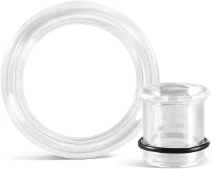 Glass Ear Gauges Plugs and Tunnels- Crystal Clear & Rainbow, Hypoallergenic, Single Flared Saddle with O-Rings, Size 6mm-20mm Ear Stretcher Expander Body Jewelry
