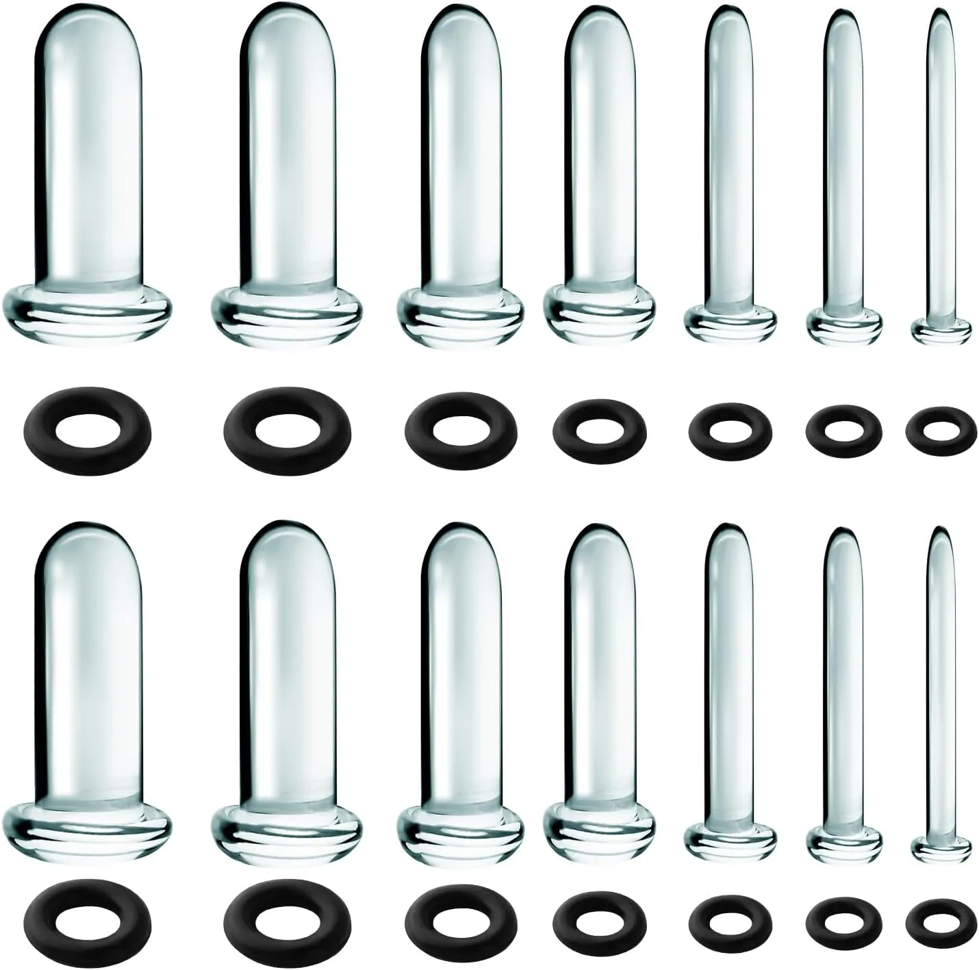 Glass Ear Gauges Stretching Kit 7Pairs/14Pcs Comfy Pain-free Glass Ear Expander Full Size Ear Gauges Tunnels Plugs Transparent glass Pierced Ear Lobe Stretching Kits