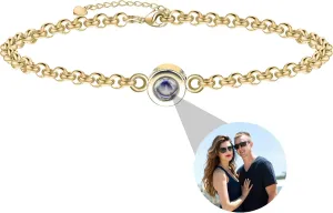 Godchoices Custom Photo Bracelet Personalized Photo Projection Bracelet Circle Photo Bracelets with Picture Inside for Women/Men/Couple/Best Friend