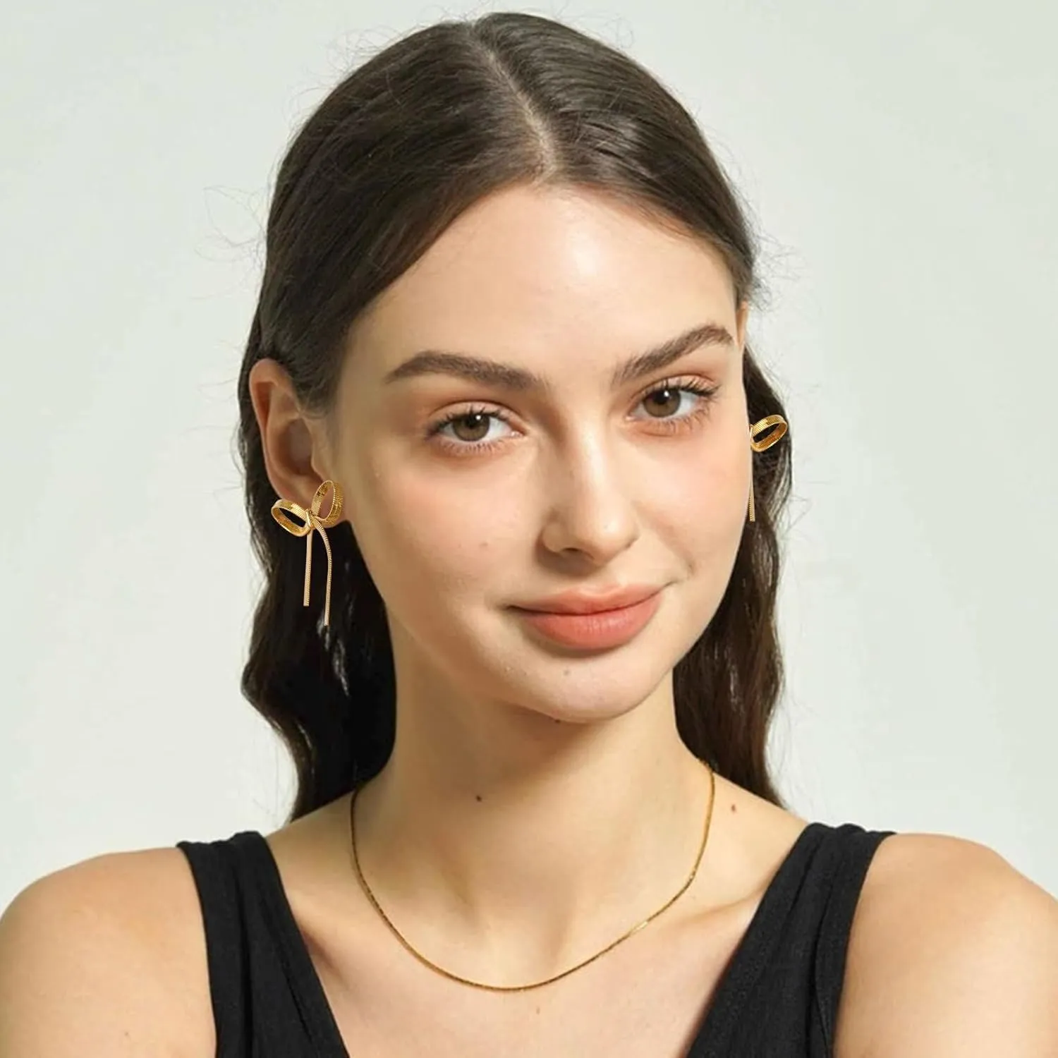 Gold Bow Earrings for Women 18K Gold Ribbon Bow Studs Bow Drop Dangle Tassel Earrings Wedding Prom Fashion Jewelry