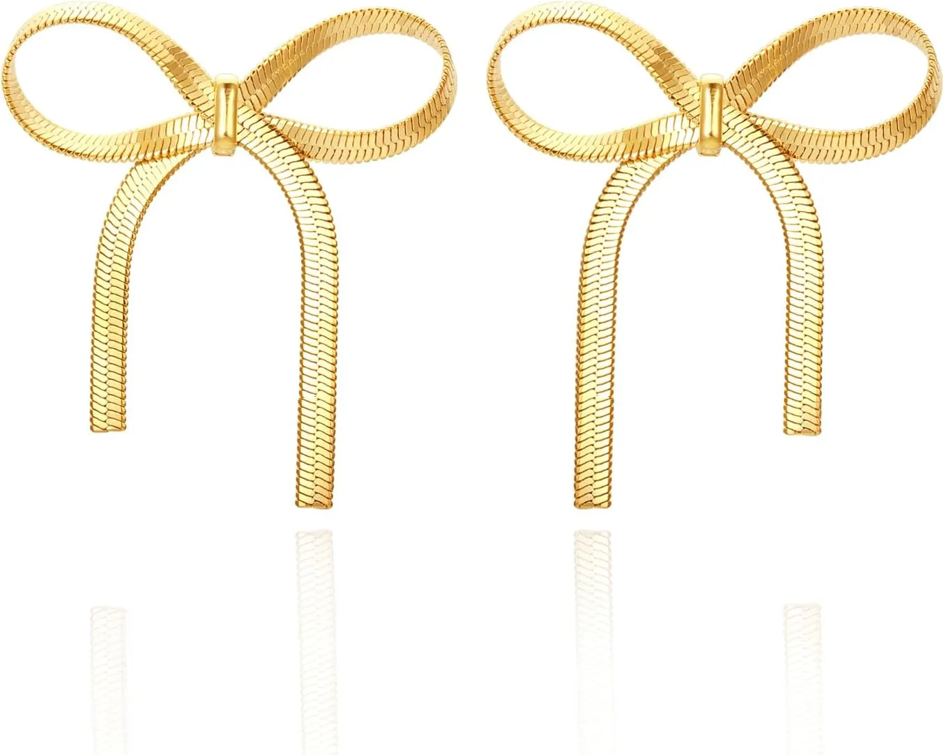 Gold Bow Earrings for Women 18K Gold Ribbon Bow Studs Bow Drop Dangle Tassel Earrings Wedding Prom Fashion Jewelry