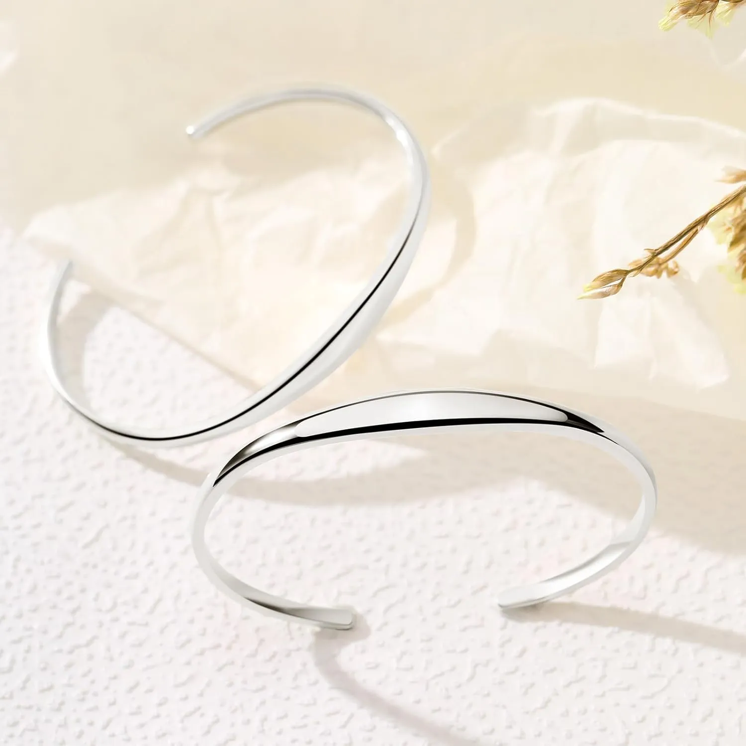 Gold Cuff Bracelets Stackable Plain Dome Adjustable Open Bracelets for Women Classic Dainty Cute Oval Lightweight Polished Bracelet Gold and Silver