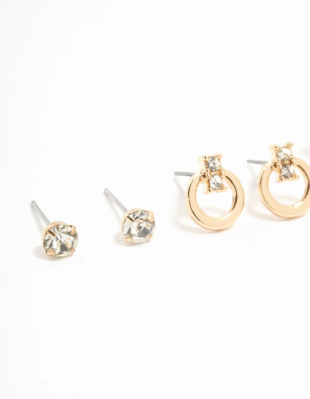 Gold Diamante Stud & Hoop Earrings 3-Pack