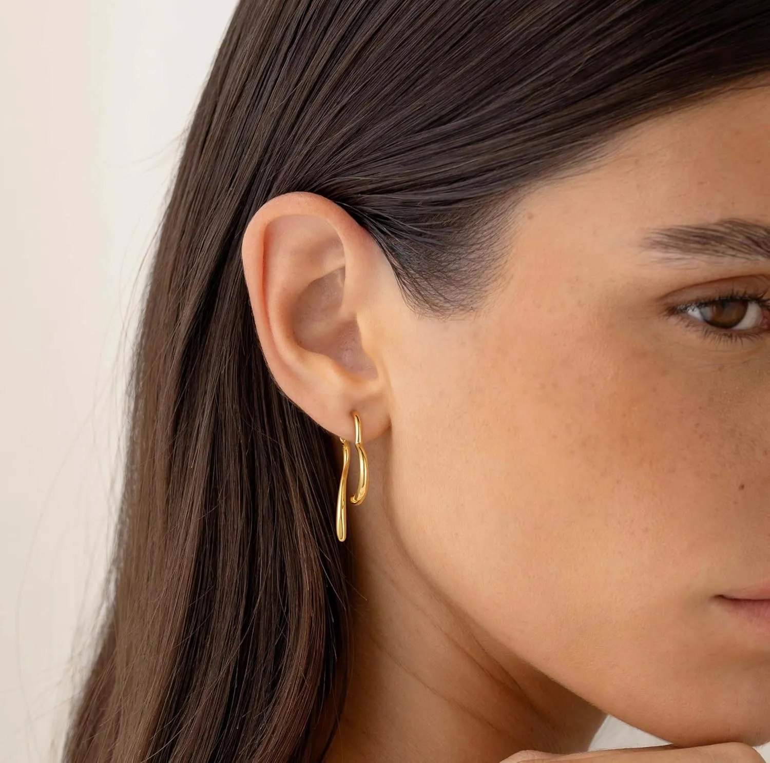Gold Earrings for Women, Large Open Earrings 14K Gold Plated Smiple Hypoallergenic Trendy Statement Dangle Earrings Gold Dainty Geometric Rectangle Drop Stud Earrings Piercing Jewelry