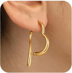 Gold Earrings for Women, Large Open Earrings 14K Gold Plated Smiple Hypoallergenic Trendy Statement Dangle Earrings Gold Dainty Geometric Rectangle Drop Stud Earrings Piercing Jewelry