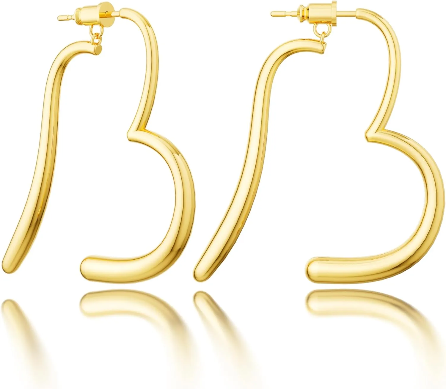 Gold Earrings for Women, Large Open Earrings 14K Gold Plated Smiple Hypoallergenic Trendy Statement Dangle Earrings Gold Dainty Geometric Rectangle Drop Stud Earrings Piercing Jewelry