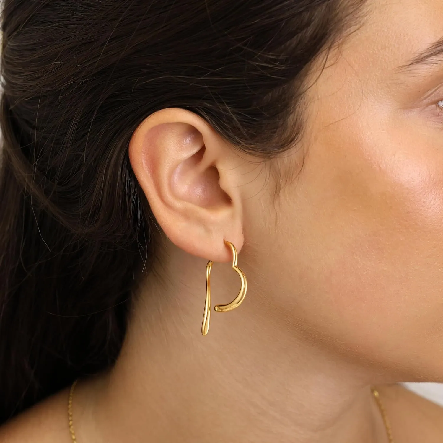 Gold Earrings for Women, Large Open Earrings 14K Gold Plated Smiple Hypoallergenic Trendy Statement Dangle Earrings Gold Dainty Geometric Rectangle Drop Stud Earrings Piercing Jewelry