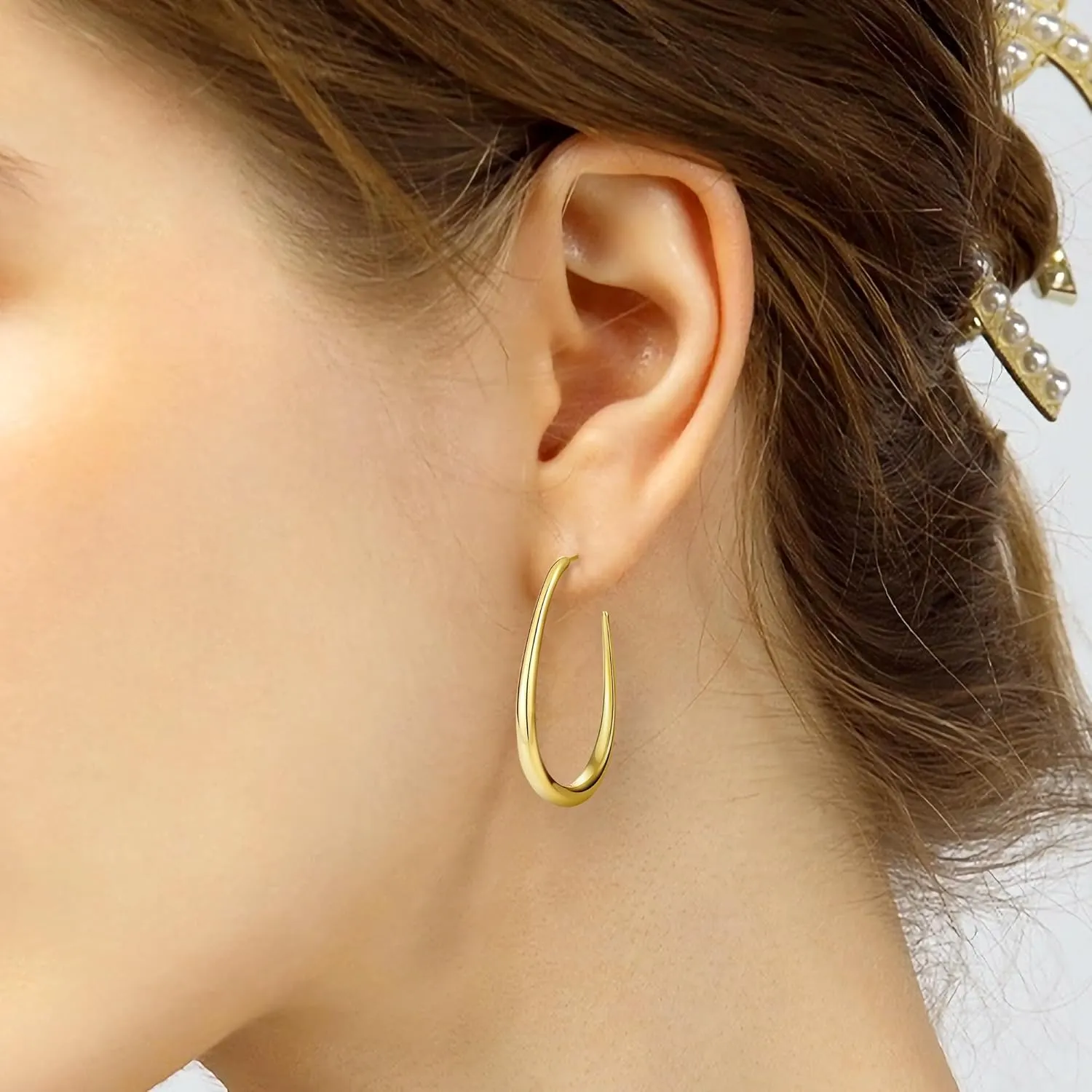 Gold Hoop Earrings for Women Trendy, 18K Gold Vermeil/14K Gold Plated Over 925 Sterling Silver Hypoallergenic Post Earrings Non Tarnish, Lightweight Dainty Statement Jewelry for Girls Mom