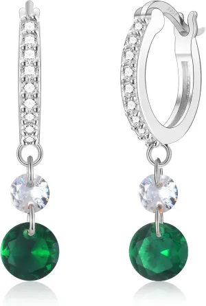 Gold Huggie Hoop Earrings for Women, Sterling Silver Post 14K Gold Plated Green Cubic Zirconia Dangle Drop Hoop Earrings Hypoallergenic Jewelry Gifts