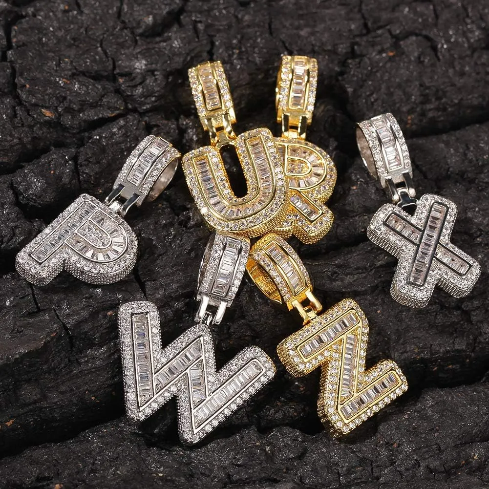 Gold Initial Necklace For Women Men - 18K Copper Plated Real Gold Micro Inlaid 5A  Cubic Zirconia Hip Hop Iced Out Letter Pendant With 24 Inch Rope Chain Bling Alphabet Name Jewelry