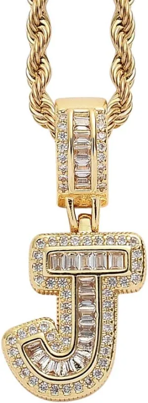 Gold Initial Necklace For Women Men - 18K Copper Plated Real Gold Micro Inlaid 5A  Cubic Zirconia Hip Hop Iced Out Letter Pendant With 24 Inch Rope Chain Bling Alphabet Name Jewelry