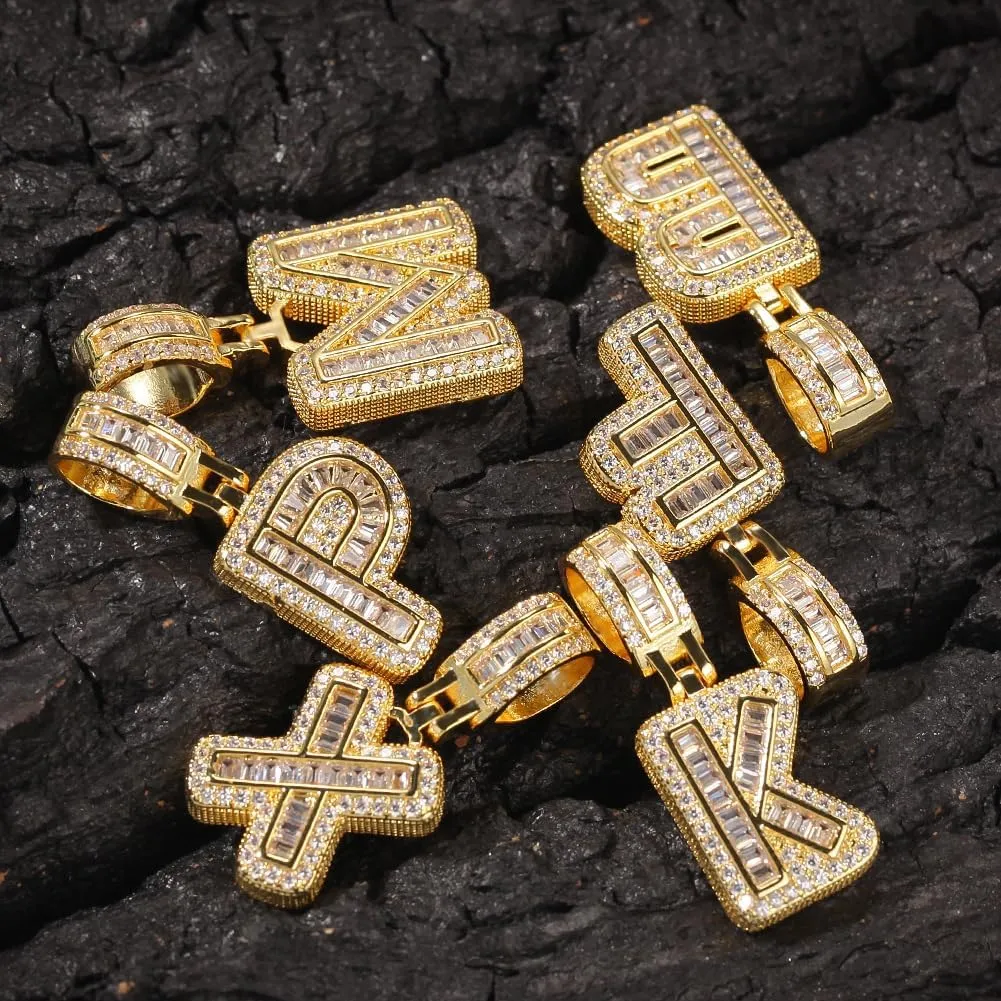 Gold Initial Necklace For Women Men - 18K Copper Plated Real Gold Micro Inlaid 5A  Cubic Zirconia Hip Hop Iced Out Letter Pendant With 24 Inch Rope Chain Bling Alphabet Name Jewelry