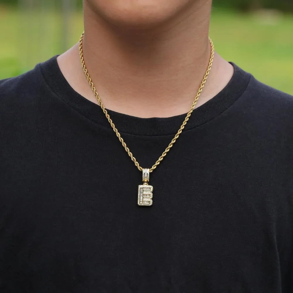 Gold Initial Necklace For Women Men - 18K Copper Plated Real Gold Micro Inlaid 5A  Cubic Zirconia Hip Hop Iced Out Letter Pendant With 24 Inch Rope Chain Bling Alphabet Name Jewelry