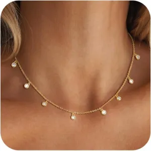 Gold Necklace for Women, 14K Gold Necklace Dainty Choker Necklace for Women Trendy Adjustable Womens Charm Necklace Cubic Zirconia Layered Chain Necklace Jewelry Gifts for Women