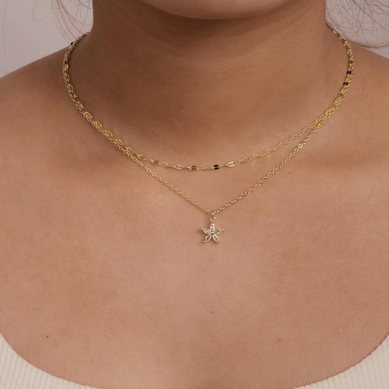 Gold Necklace for Women 14K Gold Silver Plated Dainty Diamond Rhinestone Necklace Simple Gold Chain Cubic Zirconia Necklaces Set Trendy CZ Solitaire Pendant Choker Cute Jewelry Gifts
