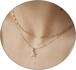 Gold Necklace for Women 14K Gold Silver Plated Dainty Diamond Rhinestone Necklace Simple Gold Chain Cubic Zirconia Necklaces Set Trendy CZ Solitaire Pendant Choker Cute Jewelry Gifts
