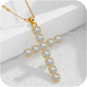 Gold Necklaces For Women With Crystal Green Multiple Colors Rhinestones Cross Pendant Gold Cross Necklace Jewelry