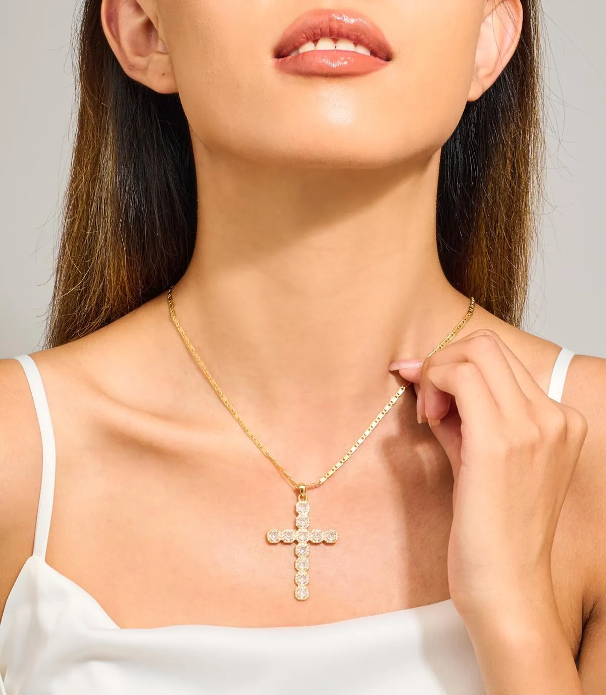 Gold Necklaces For Women With Crystal Green Multiple Colors Rhinestones Cross Pendant Gold Cross Necklace Jewelry