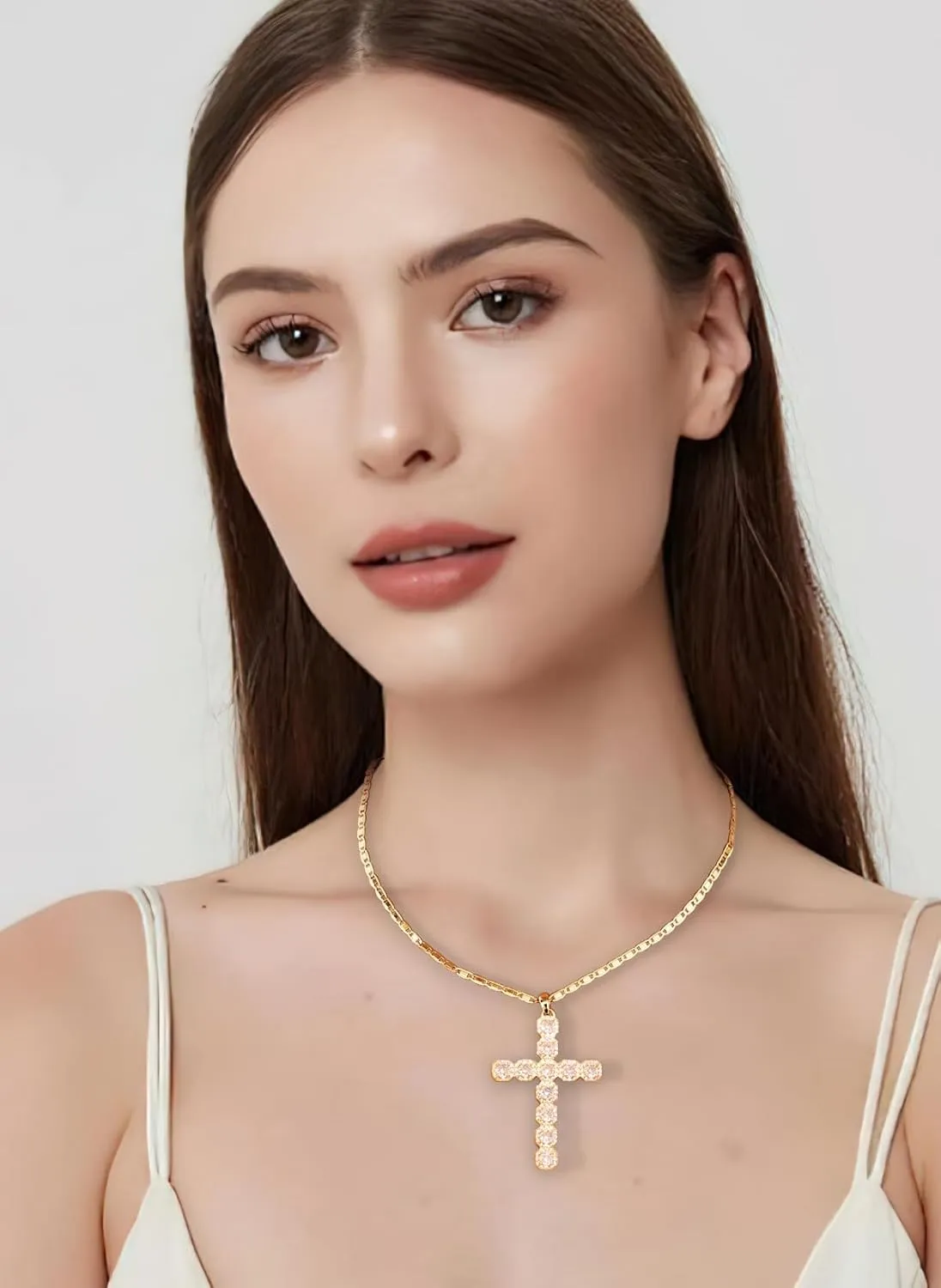 Gold Necklaces For Women With Crystal Green Multiple Colors Rhinestones Cross Pendant Gold Cross Necklace Jewelry