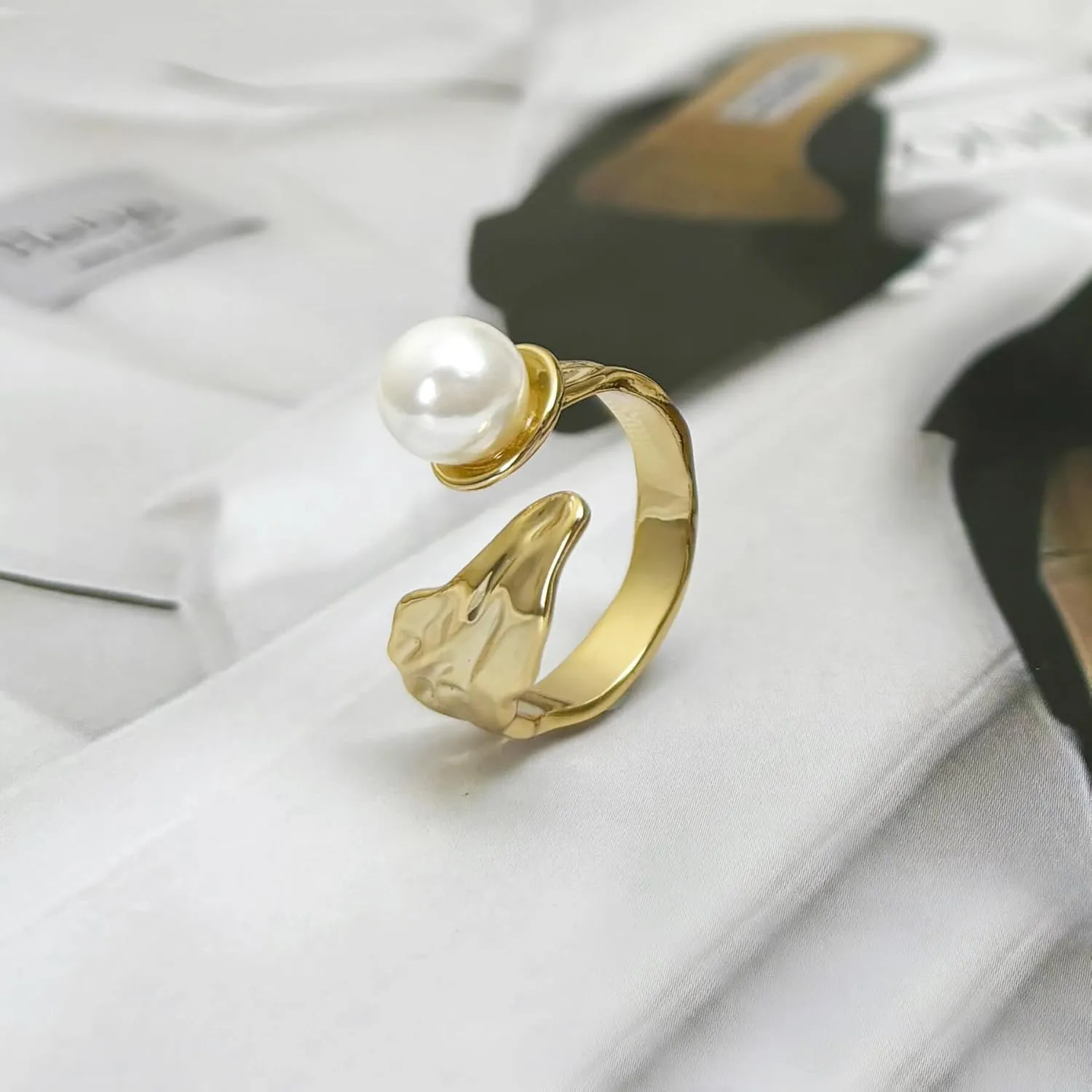 Gold Pearl Ring, Adjustable Pearl Rings for Women, Freshwater Pearl Ring, June Birthstone Rings for Women