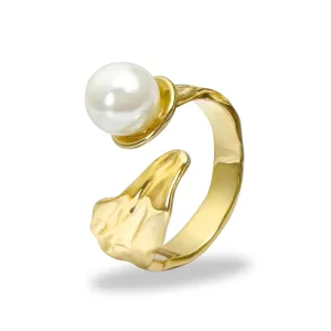 Gold Pearl Ring, Adjustable Pearl Rings for Women, Freshwater Pearl Ring, June Birthstone Rings for Women