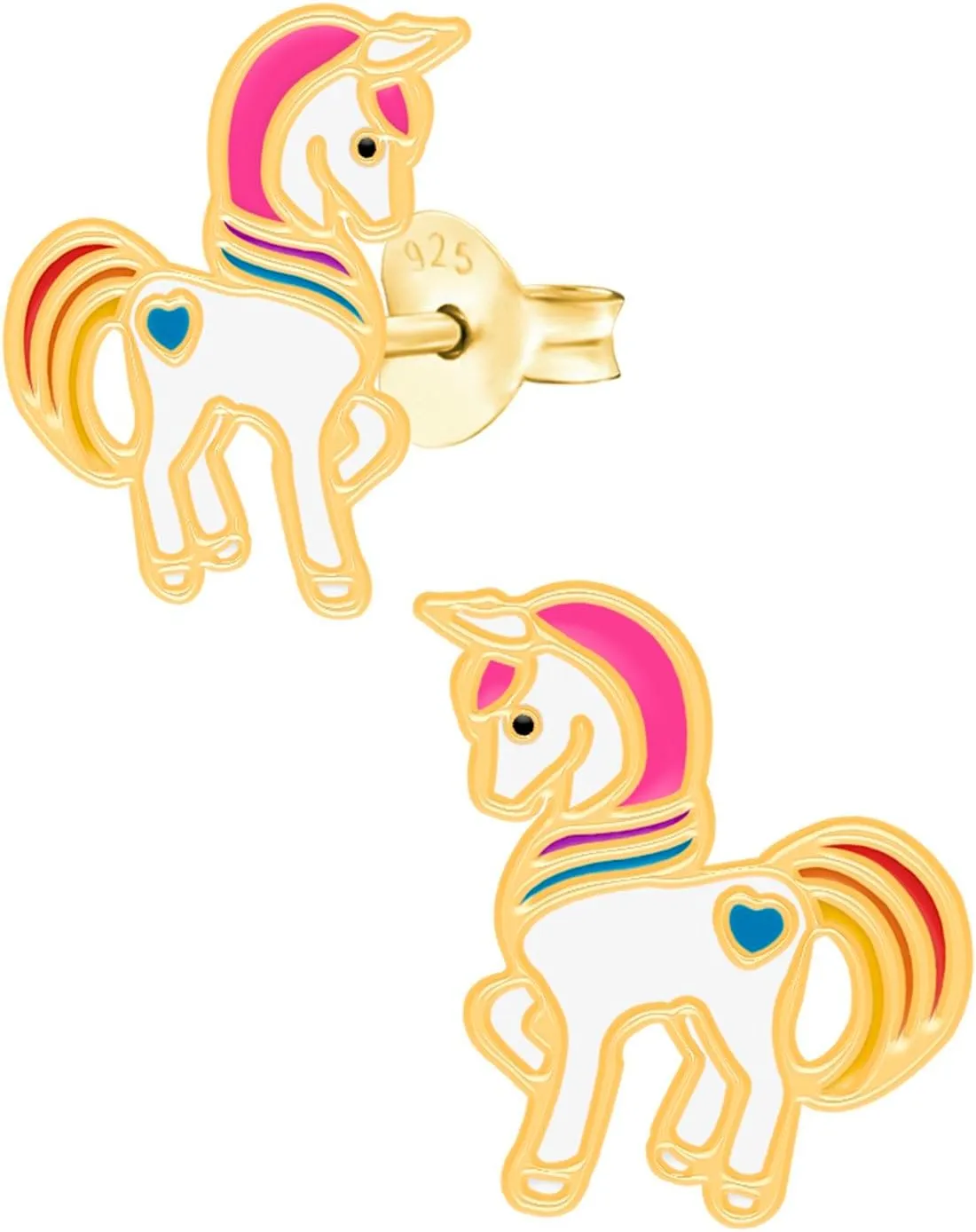 Gold Plated 925 Sterling Silver Unicorn Stud Earrings