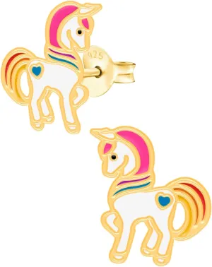 Gold Plated 925 Sterling Silver Unicorn Stud Earrings