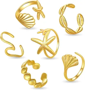 Gold Seashell Rings Stainless Steel 18k Gold Shell Ring for Women Summer Beach Seashell Jewelry