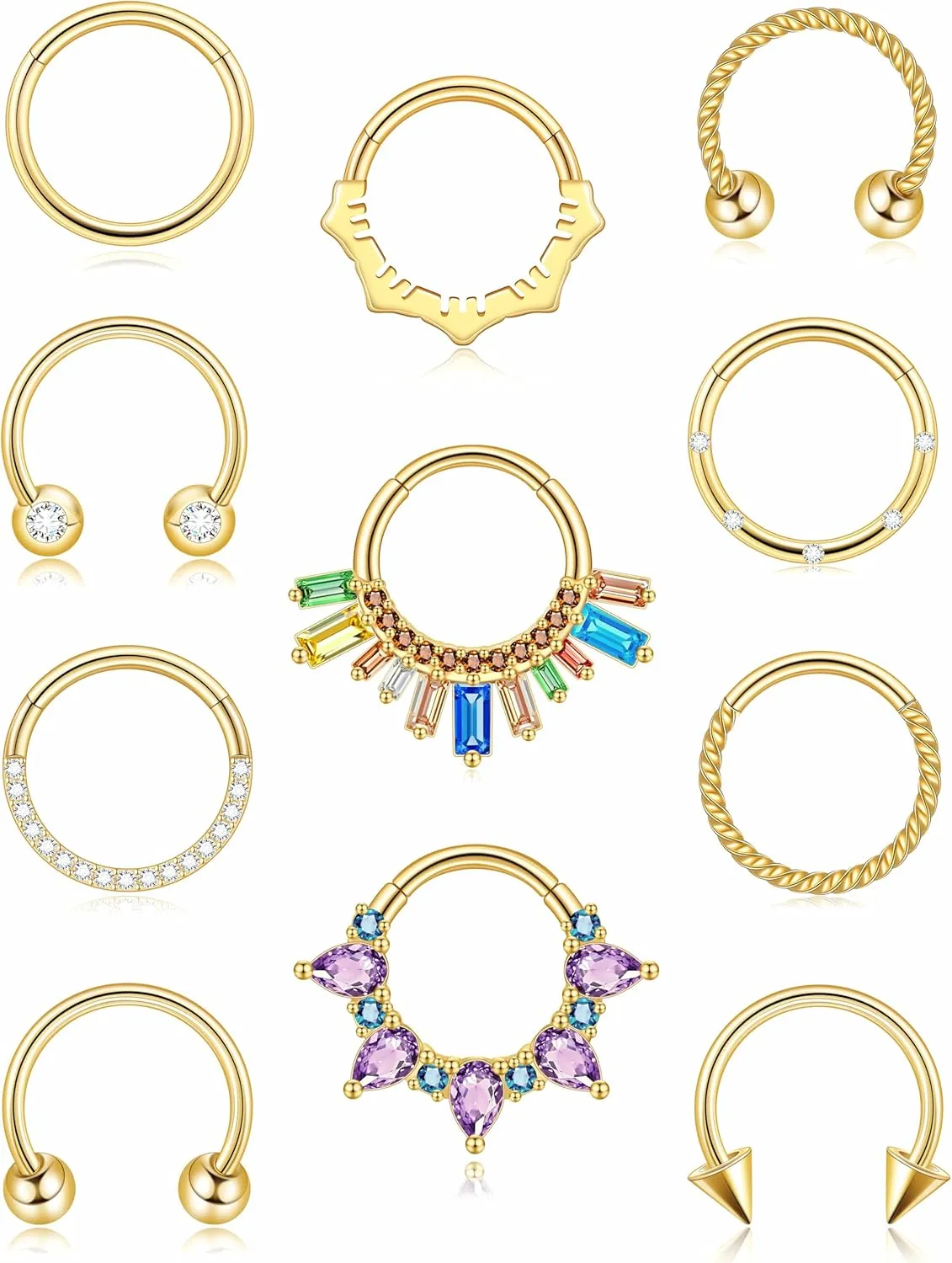 Gold Septum Rings Clicker Nose Ring Daith Piercing Jewelry 16g