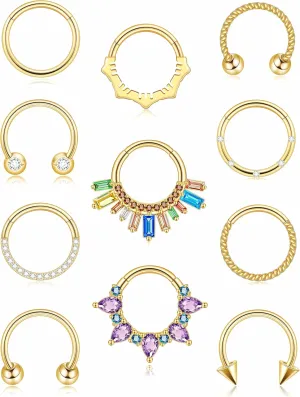 Gold Septum Rings Clicker Nose Ring Daith Piercing Jewelry 16g