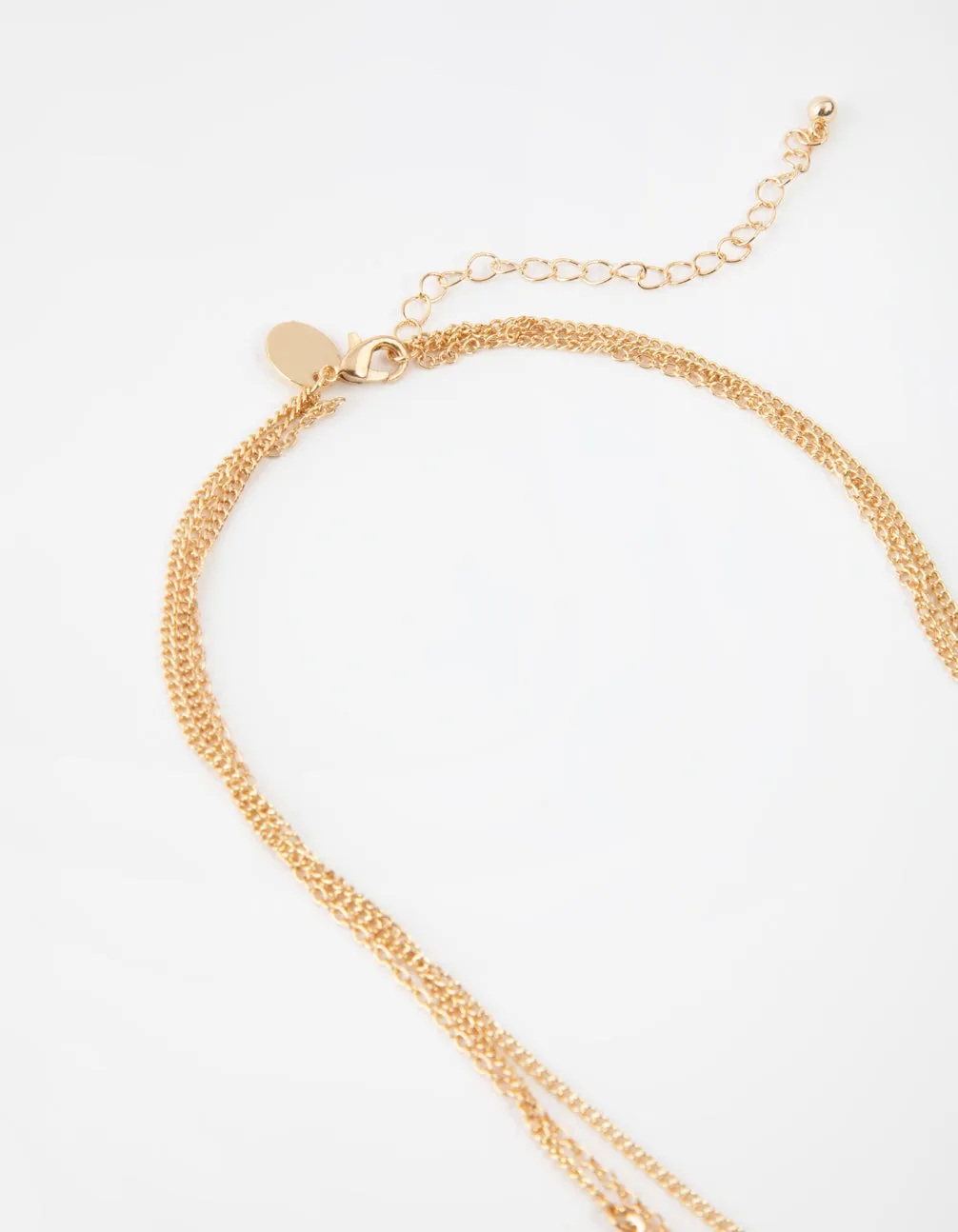 Gold Short Diamante Moon 3-Row Necklace