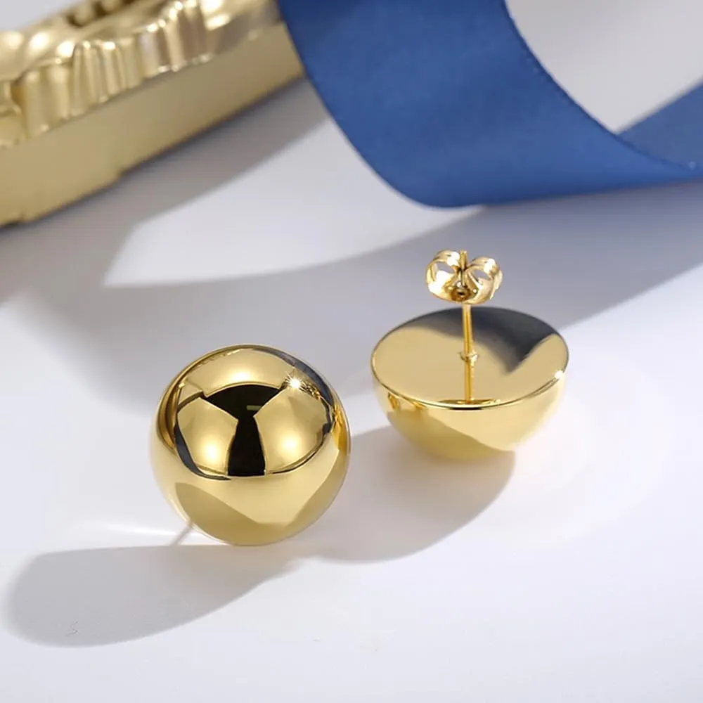 Gold Silver Half Ball Stud Earrings High Polished Round Earrings Trendy Jewelry for Women 20mm/18MM/16MM/12MM Balls