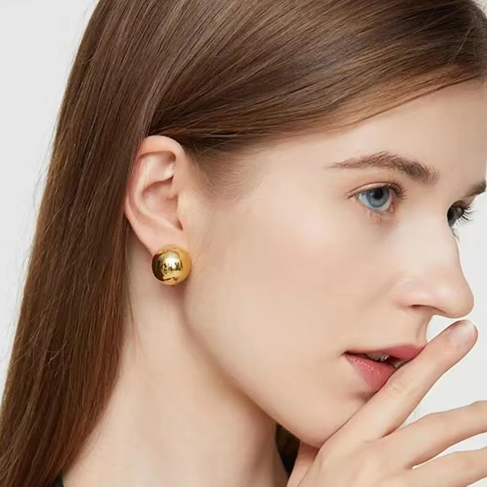 Gold Silver Half Ball Stud Earrings High Polished Round Earrings Trendy Jewelry for Women 20mm/18MM/16MM/12MM Balls