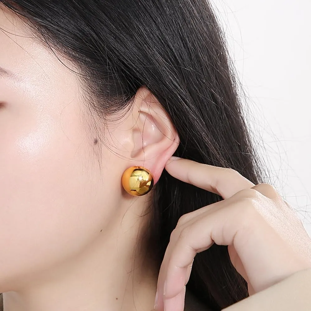 Gold Silver Half Ball Stud Earrings High Polished Round Earrings Trendy Jewelry for Women 20mm/18MM/16MM/12MM Balls