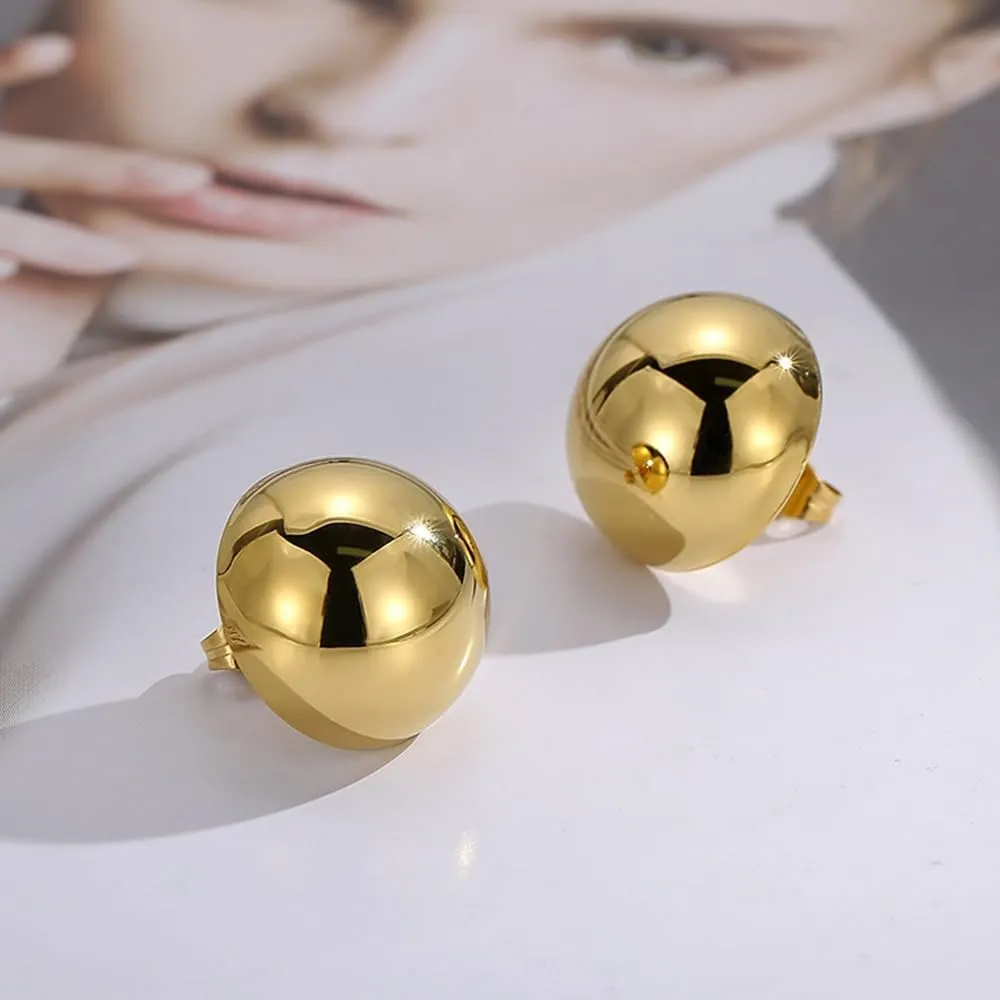 Gold Silver Half Ball Stud Earrings High Polished Round Earrings Trendy Jewelry for Women 20mm/18MM/16MM/12MM Balls
