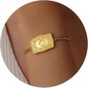 Gold Silver Initial Bracelet for Women, 18K Gold Plated Mini Belt Buckle Initial Bracelet, Letter A-Z Charm Bracelet Unique Western Jewelry Gifts for Women Men
