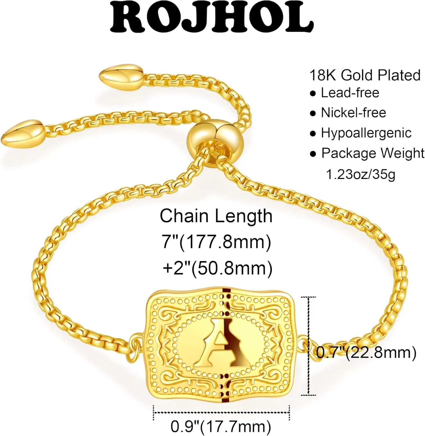 Gold Silver Initial Bracelet for Women, 18K Gold Plated Mini Belt Buckle Initial Bracelet, Letter A-Z Charm Bracelet Unique Western Jewelry Gifts for Women Men