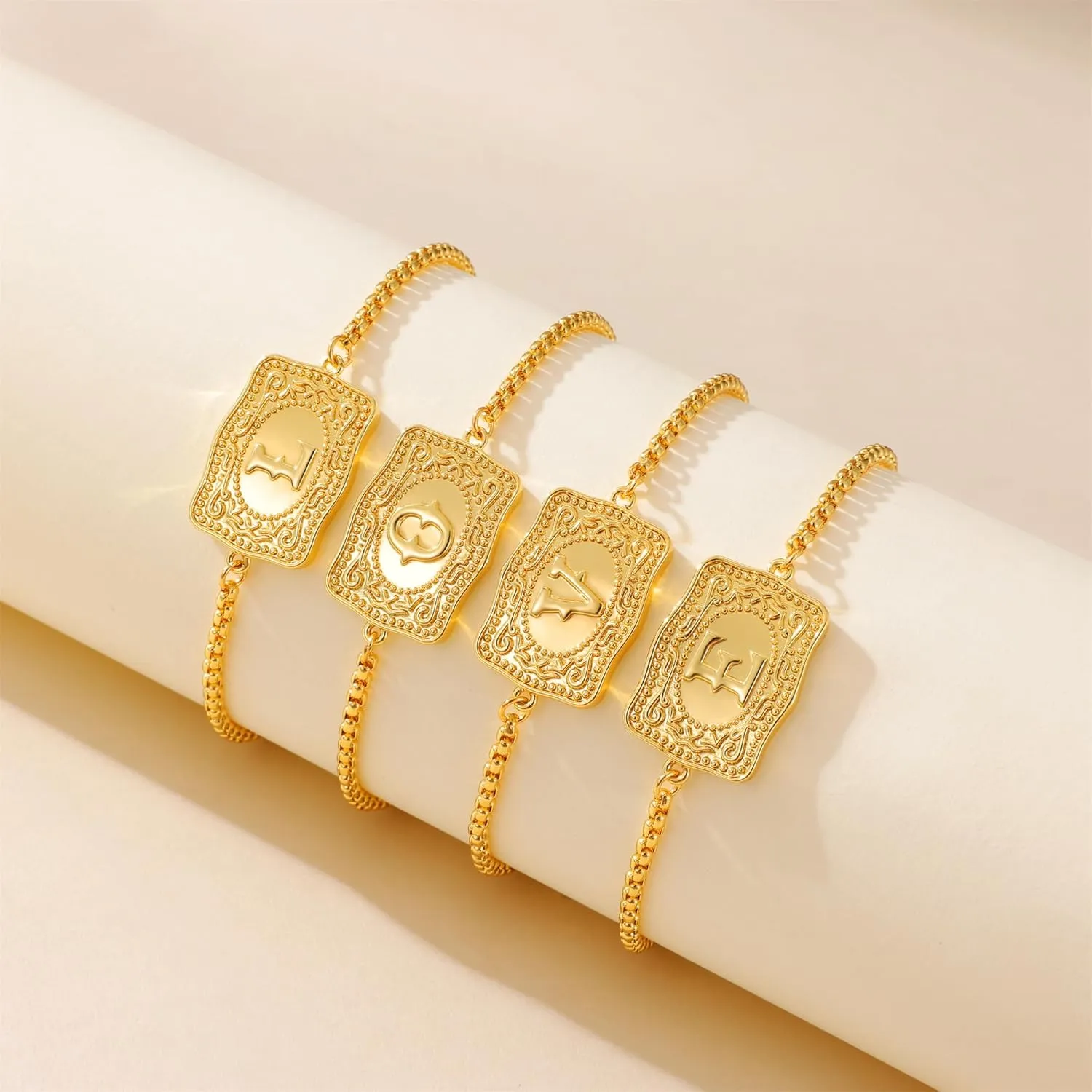 Gold Silver Initial Bracelet for Women, 18K Gold Plated Mini Belt Buckle Initial Bracelet, Letter A-Z Charm Bracelet Unique Western Jewelry Gifts for Women Men