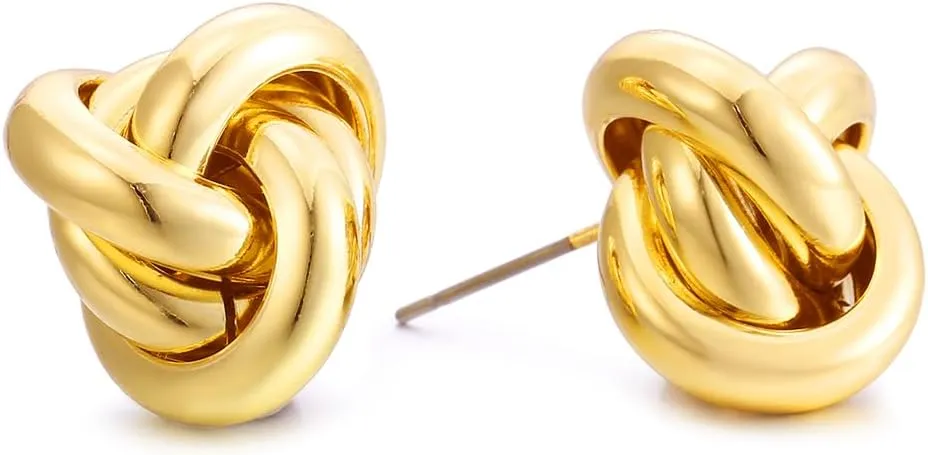 Gold Silver Knot Stud Earrings for Women Statement Button Stud Earrings Minimalist Small Earrings
