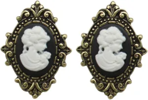 Gold Tone Cameo Earrings, Victorian Art Deco Antique Vintage Retro Style Cameo Stud Earrings