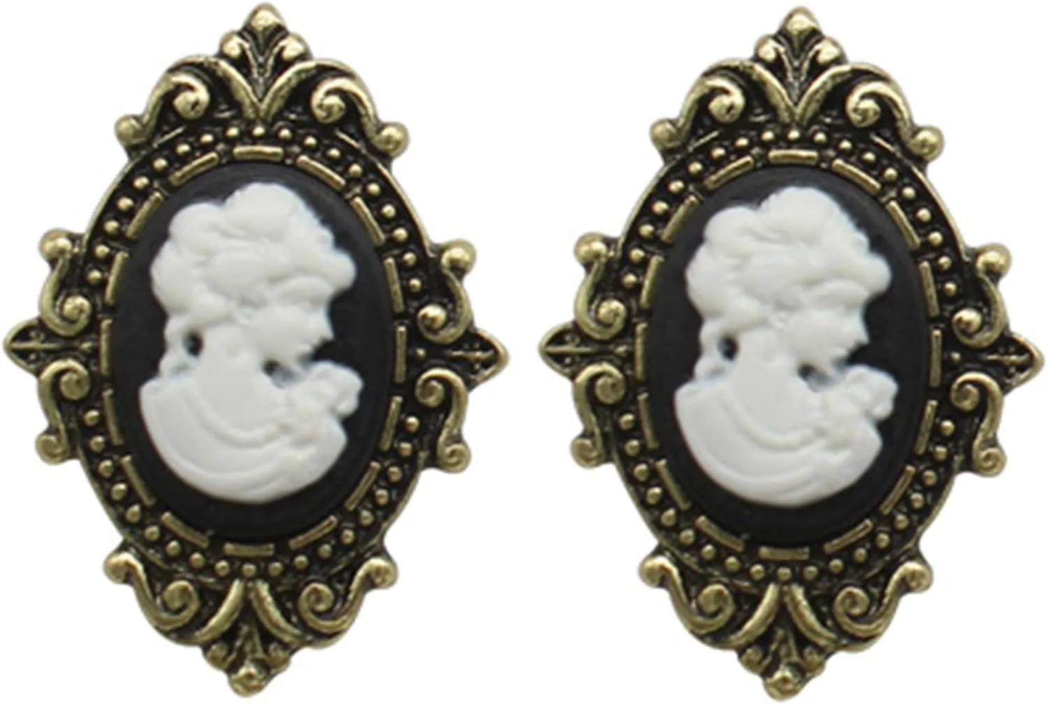 Gold Tone Cameo Earrings, Victorian Art Deco Antique Vintage Retro Style Cameo Stud Earrings
