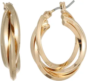 Gold Twisted Hoop Earrings,14K Gold Plated Lightweight Triple/Double Overlapping Hoop Earrings for Women
