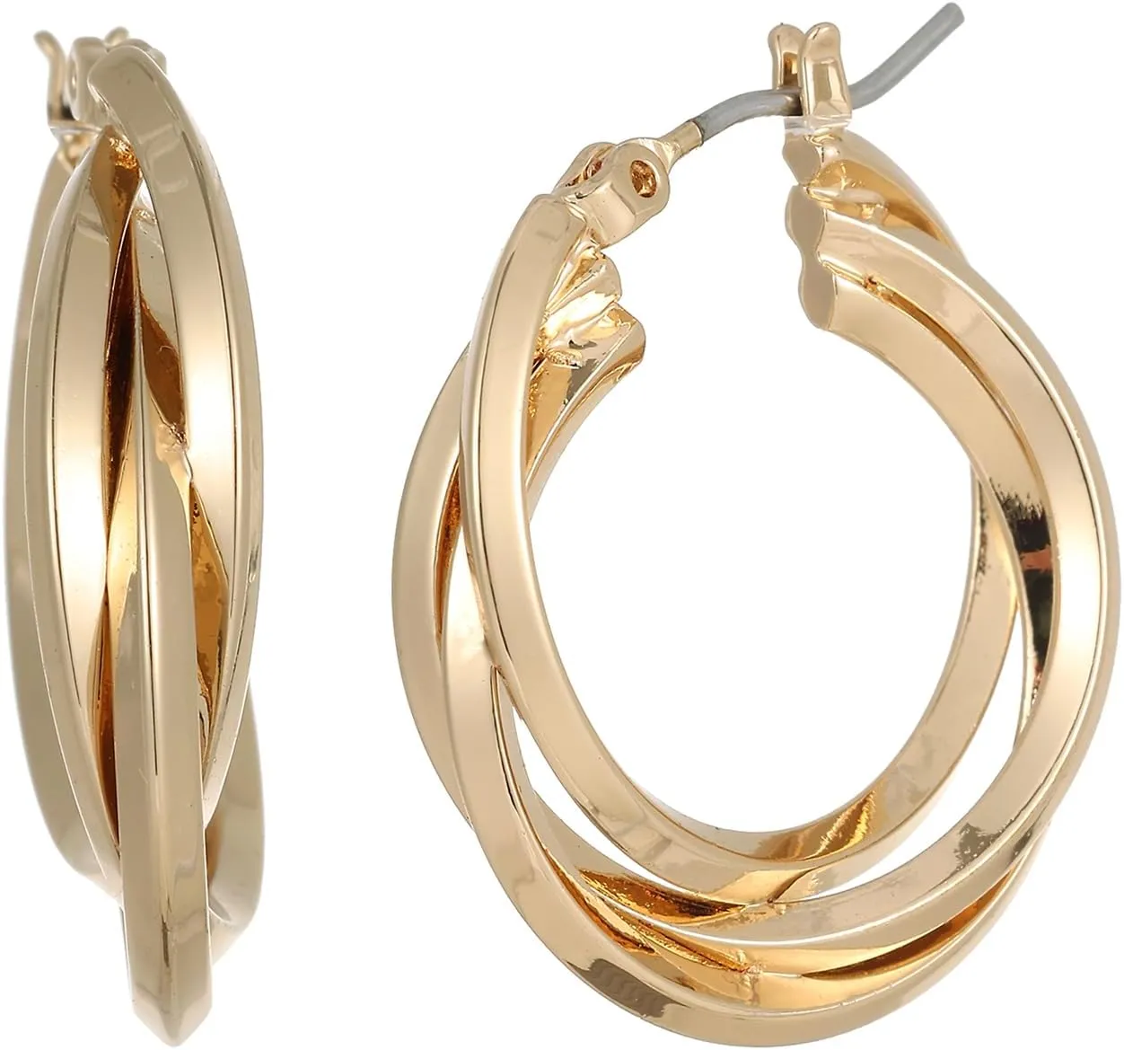 Gold Twisted Hoop Earrings,14K Gold Plated Lightweight Triple/Double Overlapping Hoop Earrings for Women