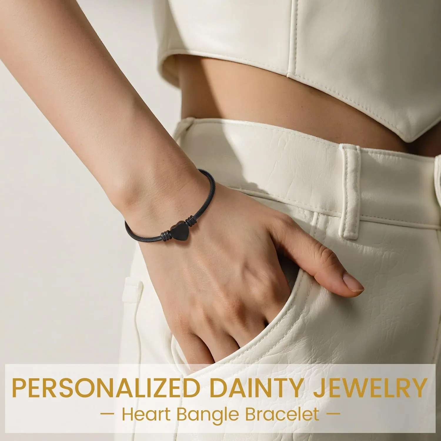 GOLDCHIC JEWELRY Personalized Heart Bracelet That Holds Pictures for Women, Stainless Steel Custom Adjustable Link Locket Bracelets in Gold/Black Customized Gifts for Mother Wife Loved One