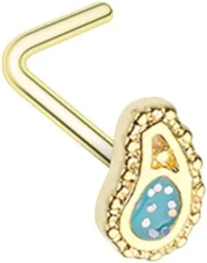 Golden Sparkling Ornate Paisley WildKlass L-Shape Nose Ring