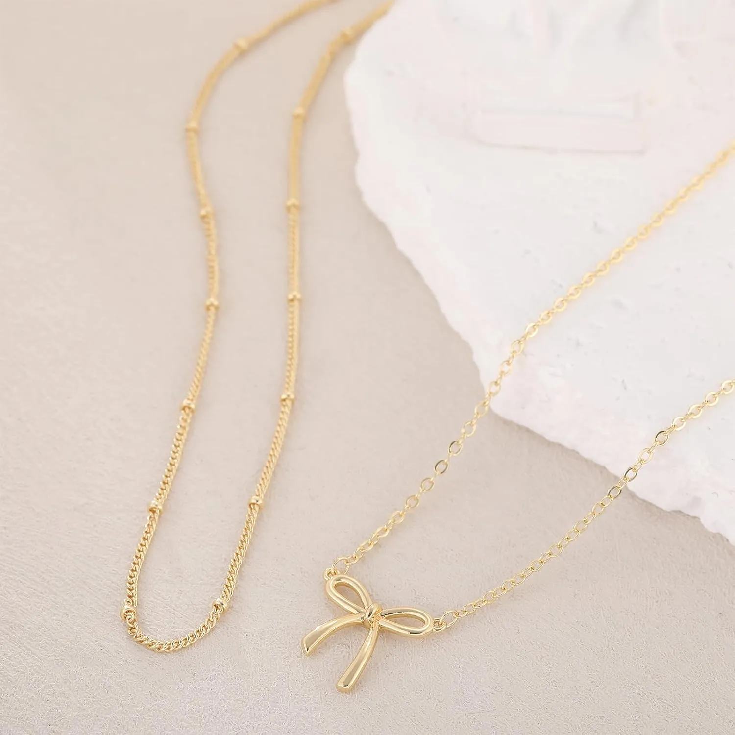 Gold/Silver Necklace For Women,Bow Necklace 14K Gold/Sterling Silver Plated Layered Cute Small Bow Pendant Choker Chain Necklace Dainty Necklaces For Women Gold Jewelry Gift