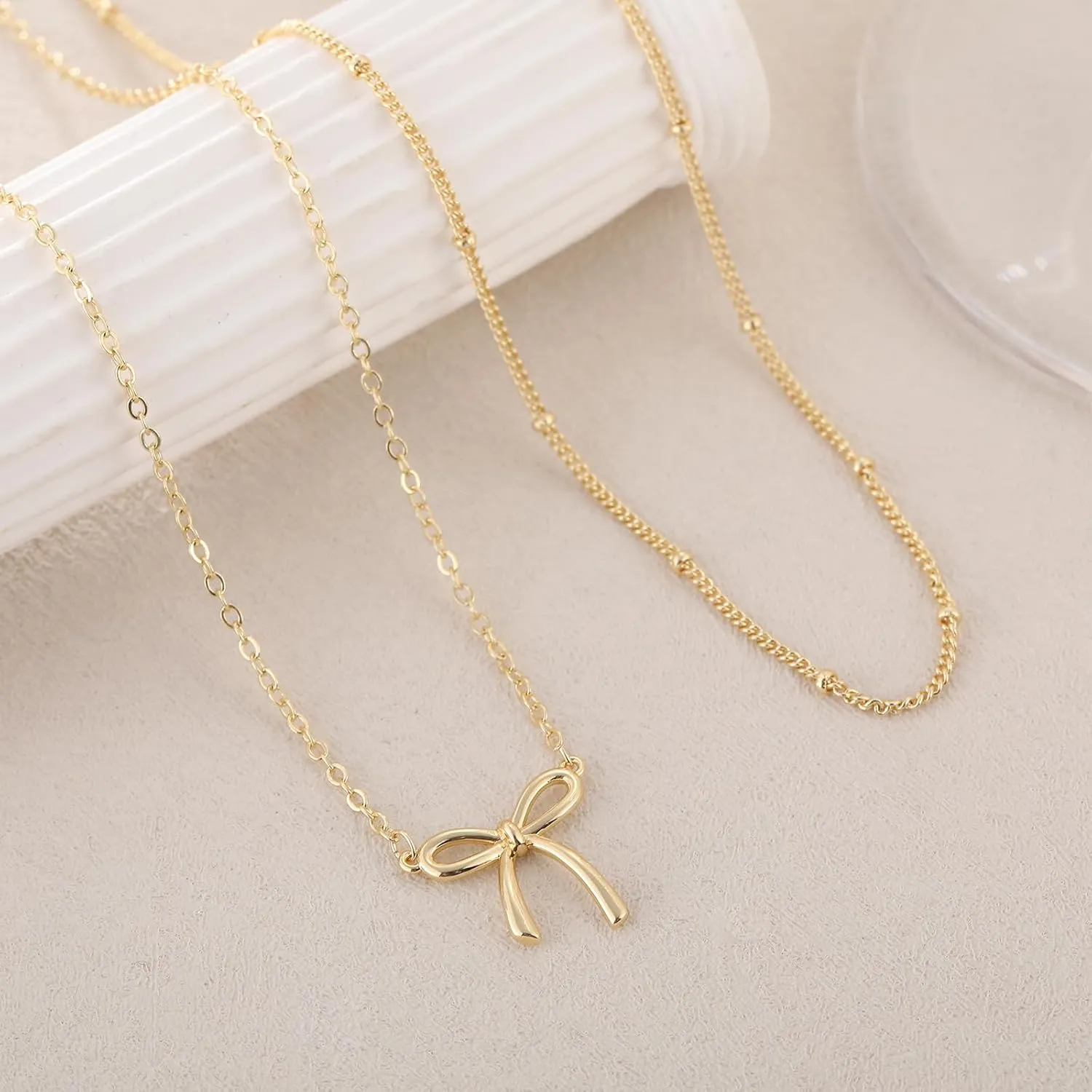 Gold/Silver Necklace For Women,Bow Necklace 14K Gold/Sterling Silver Plated Layered Cute Small Bow Pendant Choker Chain Necklace Dainty Necklaces For Women Gold Jewelry Gift