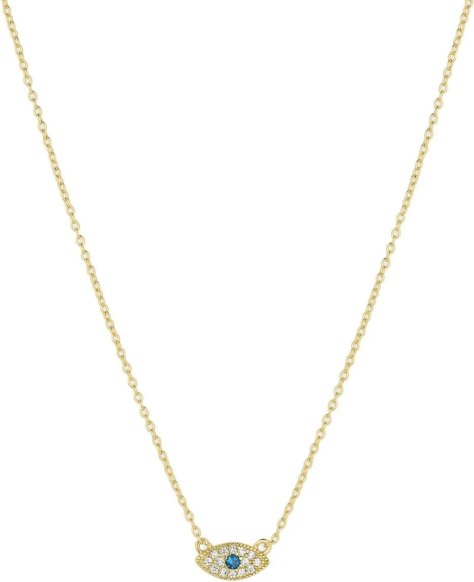gorjana - Evil Eye Pendant Necklace - 18K Gold Plated - Adjustable Link Chain wITH White CZ and London Blue Nanogem Talisman - Perfect for Layering - Long-Lasting
