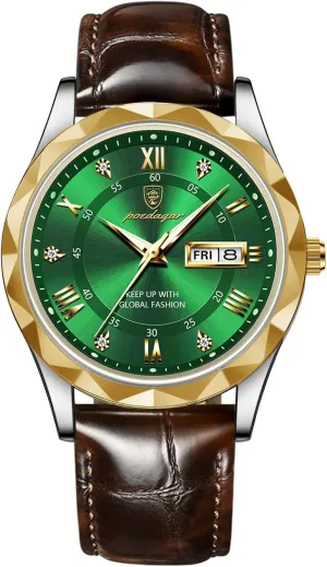 Gosasa Fashion Men's Business Casual Quartz Luminous Waterproof Date Wristwatch with Leather Strap