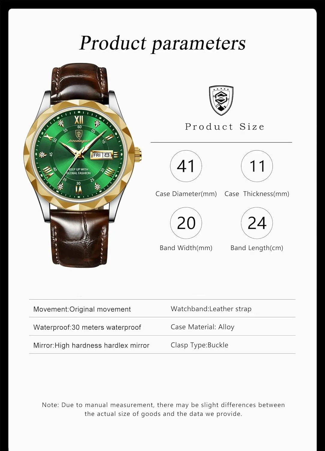 Gosasa Fashion Men's Business Casual Quartz Luminous Waterproof Date Wristwatch with Leather Strap